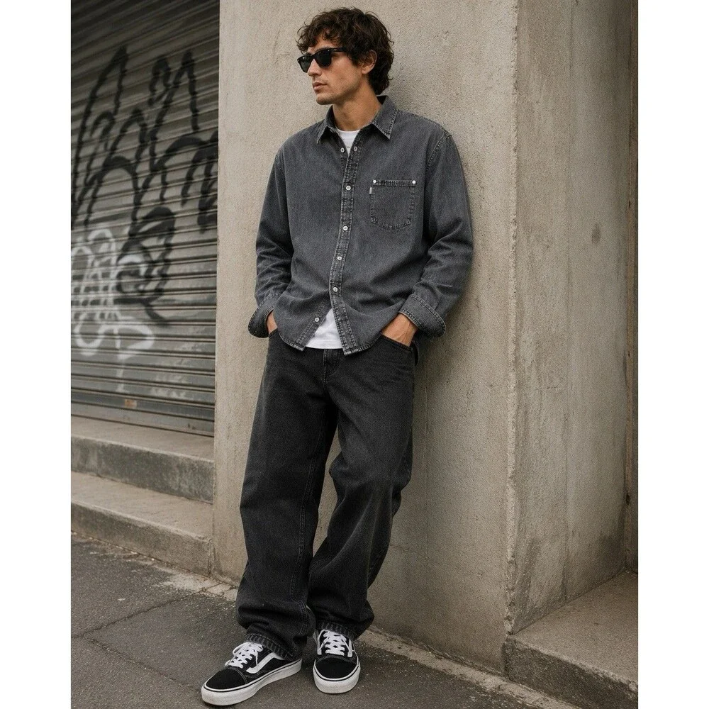 Levi’s SilverTab Oversized Denim Utility Shirt Black Wash Gray 90s Y2K NWT XL
